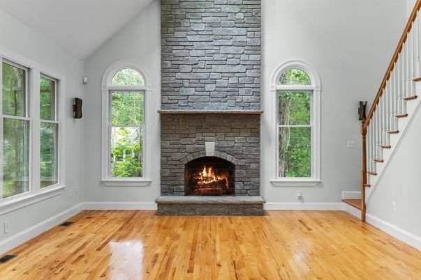 Fireplace, Interior, Stone Walls, Wood Texture Flooring