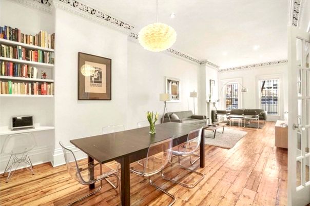 Dining room, Interior, Living room, Pendant Lights, Wood Texture Flooring