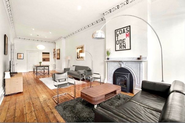 Dining room, Fireplace, Interior, Living room, Pendant Lights, Recessed Lighting, Wood Texture Flooring