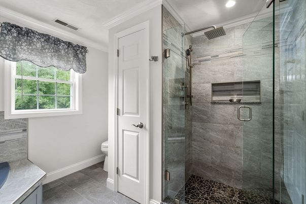 Bathroom, Glass Shower, Interior, Recessed Lighting