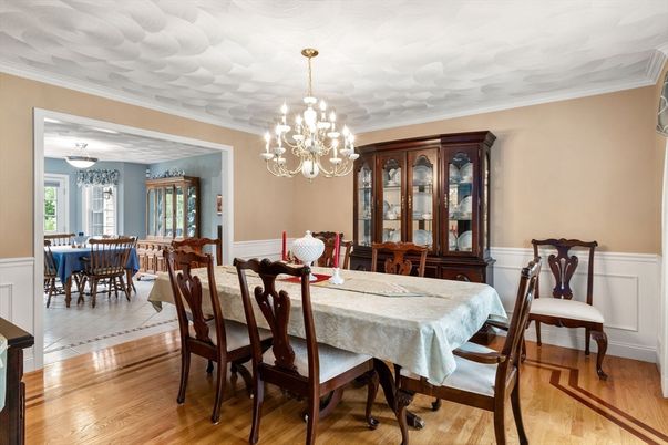 Chandelier, Dining room, Interior, Wood Texture Flooring