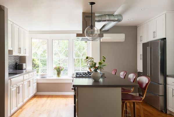 Dining room, Interior, Kitchen, Pendant Lights, Recessed Lighting, Wood Texture Flooring