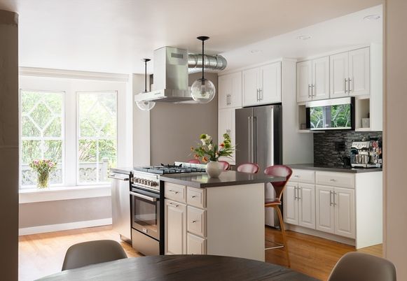 Interior, Kitchen, Pendant Lights, Stainless Steel Appliances, Wood Texture Flooring