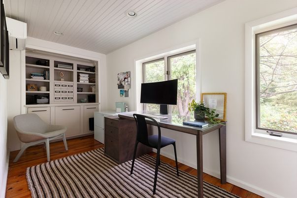 Home Office, Interior, Recessed Lighting, Wood Texture Flooring
