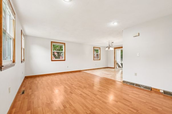 Empty room, Interior, Pendant Lights, Recessed Lighting, Wood Texture Flooring