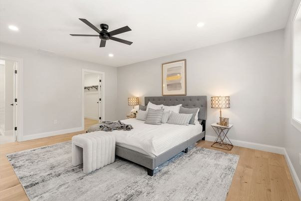 Bedroom, Interior, Recessed Lighting, Wood Texture Flooring