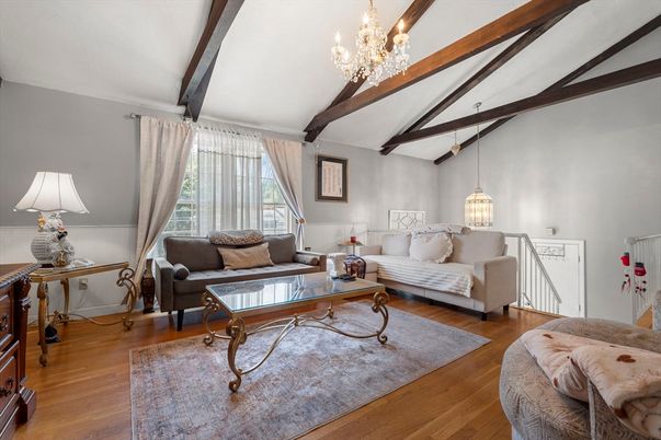 Chandelier, Interior, Living room, Pendant Lights, Wooden Beams, Wood Texture Flooring