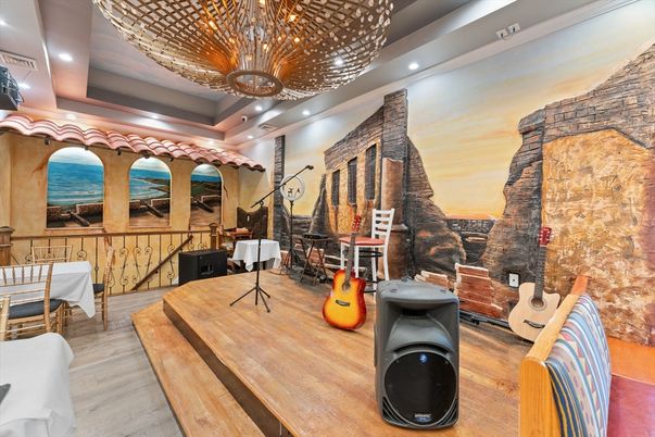 Fireplace, Interior, Recessed Lighting, Stone Walls, Water, Wooden Ceilings, Wood Texture Flooring
