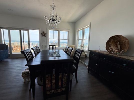 Chandelier, Dining room, Interior, Water, Wood Texture Flooring