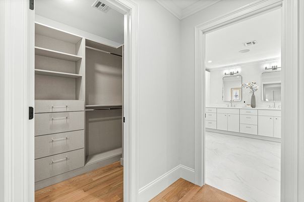 Interior, Marble, Recessed Lighting, Walk-in Closets, Wood Texture Flooring