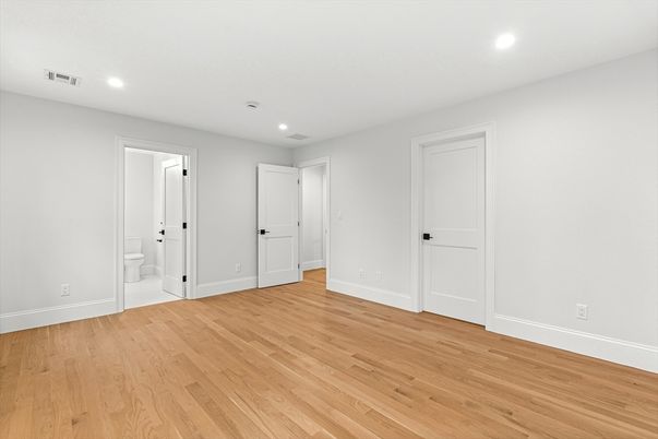 Bathroom, Empty room, Interior, Recessed Lighting, Wood Texture Flooring