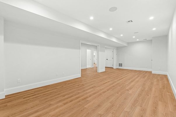 Empty room, Interior, Recessed Lighting, Wood Texture Flooring