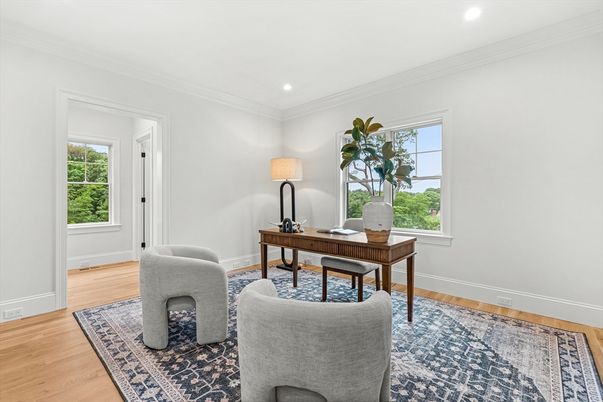Home Office, Interior, Recessed Lighting, Wood Texture Flooring