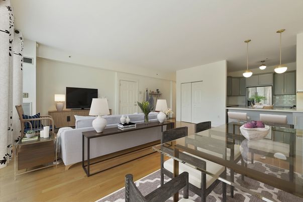 Dining room, Interior, Kitchen, Living room, Pendant Lights, Wood Texture Flooring