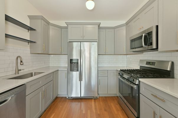 Interior, Kitchen, Stainless Steel Appliances, Wood Texture Flooring
