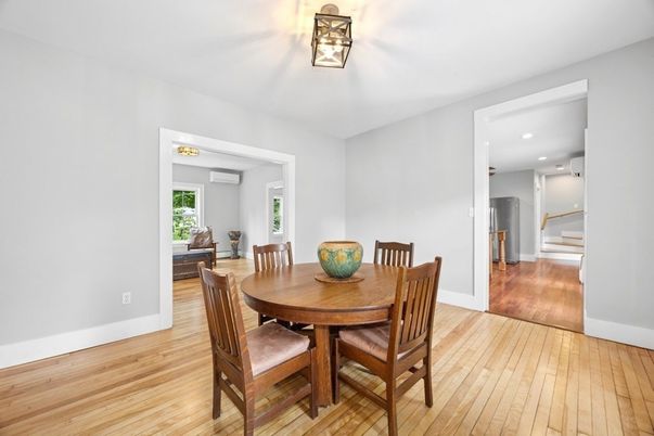 Dining room, Interior, Recessed Lighting, Wood Texture Flooring