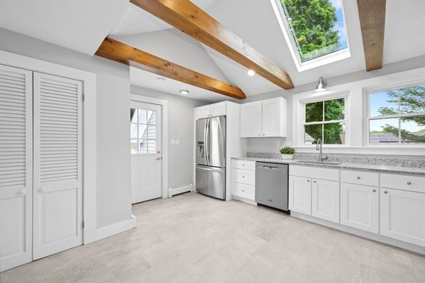 Interior, Kitchen, Recessed Lighting, Stainless Steel Appliances, Wooden Beams