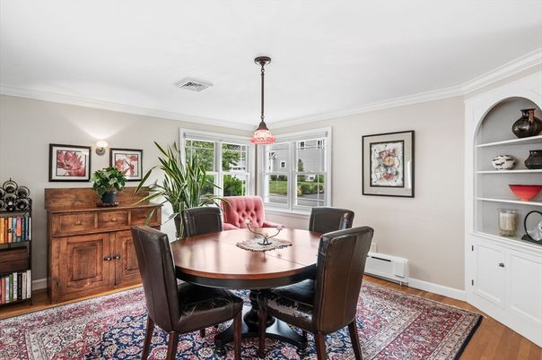 Dining room, Interior, Pendant Lights, Wood Texture Flooring