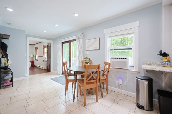 Dining room, Interior, Recessed Lighting, Wood Texture Flooring