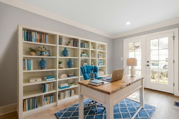 Home Office, Interior, Recessed Lighting, Wood Texture Flooring