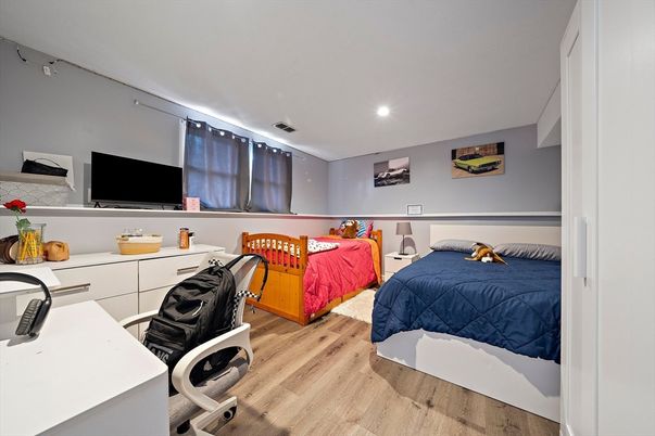 Bedroom, Home Office, Interior, Recessed Lighting, Wood Texture Flooring