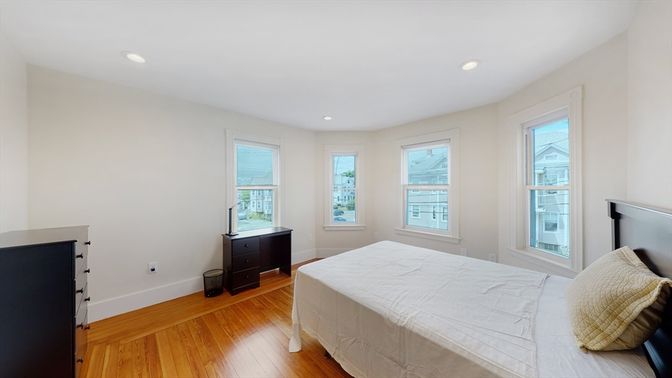 Bedroom, Interior, Recessed Lighting, Wood Texture Flooring