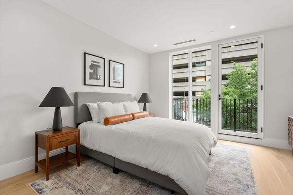 Bedroom, Interior, Recessed Lighting, Wood Texture Flooring