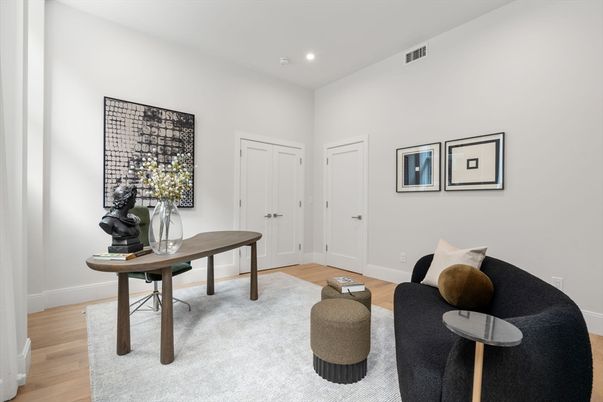 Home Office, Interior, Recessed Lighting, Wood Texture Flooring