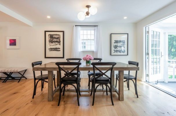 Dining room, Interior, Recessed Lighting, Wood Texture Flooring