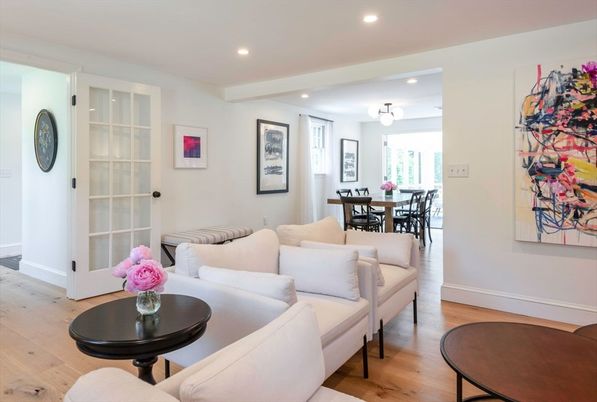 Dining room, Interior, Living room, Recessed Lighting, Wood Texture Flooring