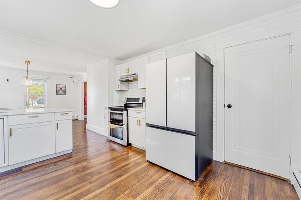 Interior, Kitchen, Pendant Lights, Stainless Steel Appliances, Wood Texture Flooring
