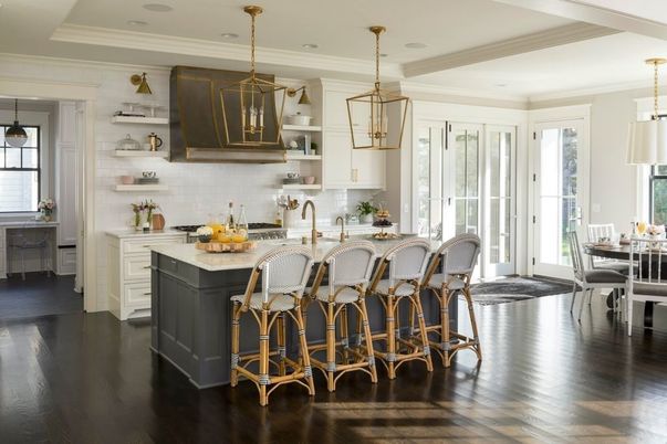 Dining room, Interior, Kitchen, Pendant Lights, Recessed Lighting, Wood Texture Flooring