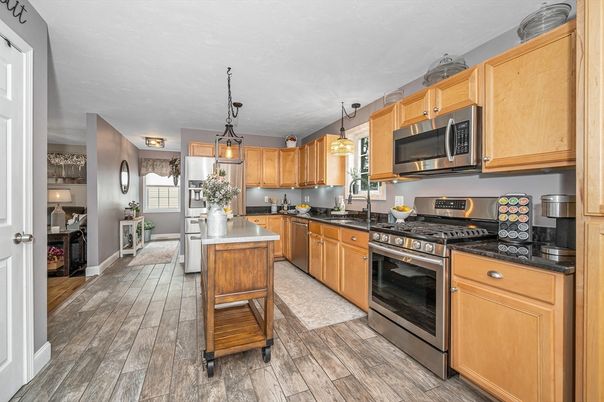 Interior, Kitchen, Pendant Lights, Stainless Steel Appliances, Wood Texture Flooring