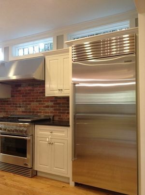 Interior, Kitchen, Stainless Steel Appliances, Stone Walls, Wood Texture Flooring