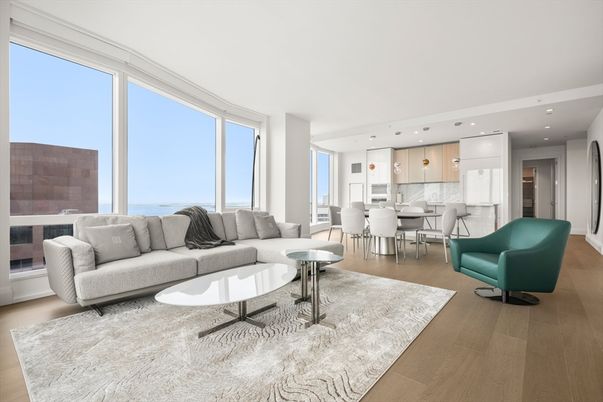Dining room, Interior, Kitchen, Living room, Pendant Lights, Recessed Lighting, Water, Wood Texture Flooring