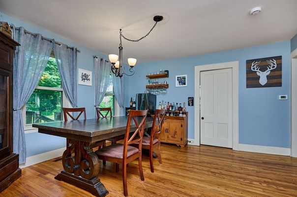 Chandelier, Dining room, Interior, Wood Texture Flooring