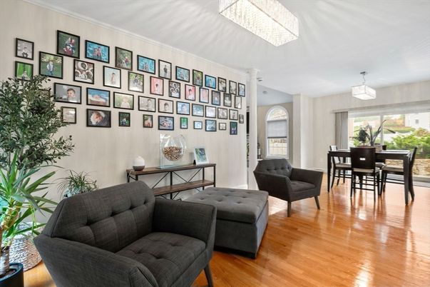 Dining room, Interior, Living room, Pendant Lights, Wood Texture Flooring