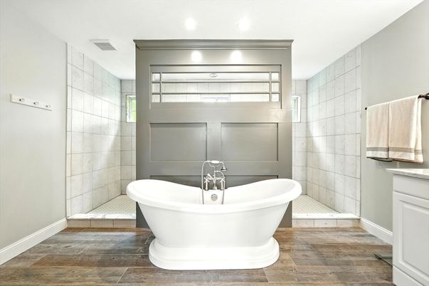 Bathroom, Free Standing Baths, Interior, Wood Texture Flooring