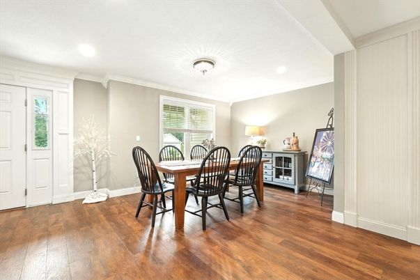 Dining room, Interior, Recessed Lighting, Wood Texture Flooring