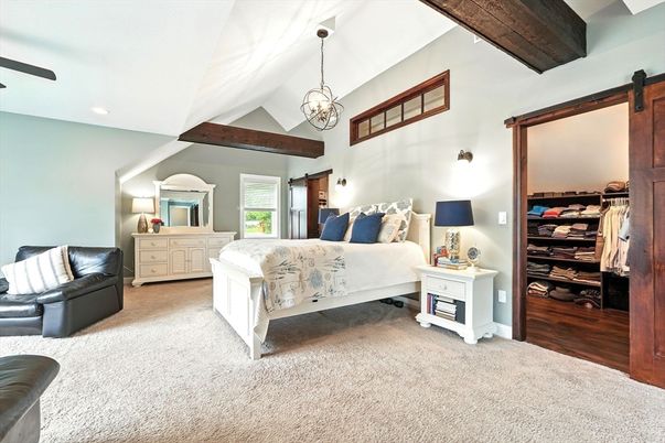 Bedroom, Interior, Pendant Lights, Recessed Lighting, Wood Texture Flooring