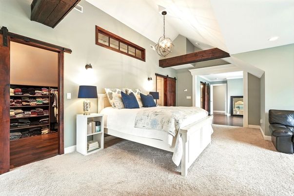 Bedroom, Interior, Pendant Lights, Recessed Lighting, Wood Texture Flooring