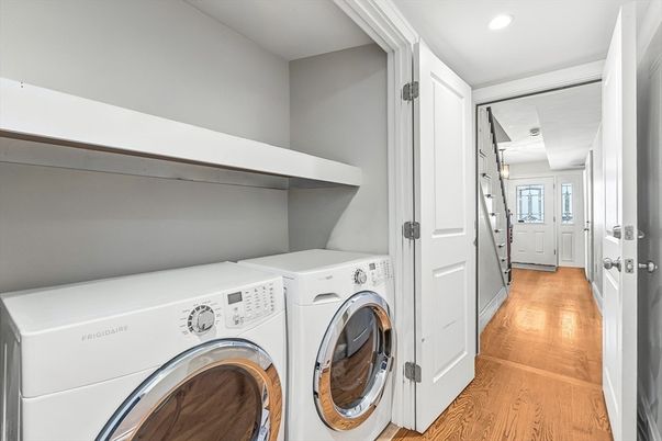 Interior, Recessed Lighting, Utility Closets, Washer, Wood Texture Flooring
