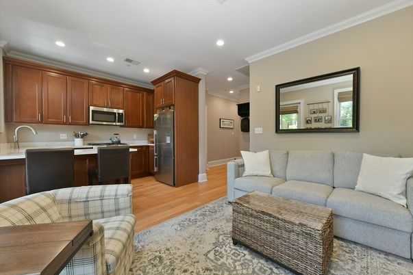 Interior, Kitchen, Living room, Recessed Lighting, Wood Texture Flooring