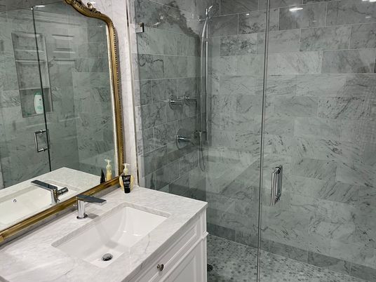 Bathroom, Glass Shower, Interior, Marble Walls