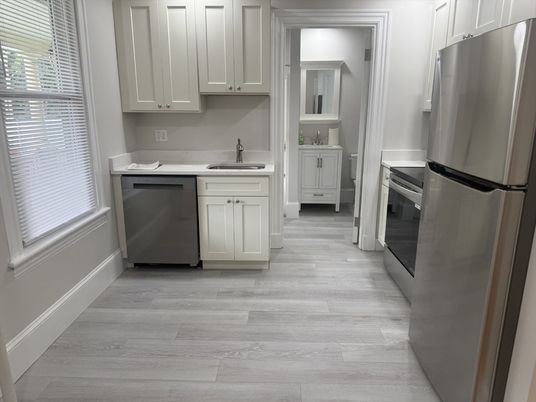 Interior, Kitchen, Stainless Steel Appliances, Wood Texture Flooring