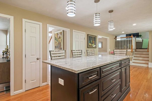 Interior, Kitchen, Pendant Lights, Recessed Lighting, Wood Texture Flooring