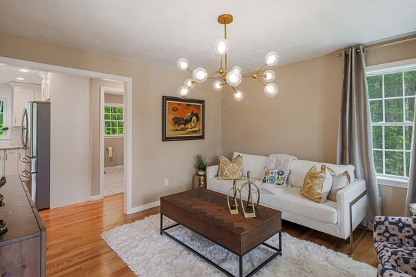 Interior, Kitchen, Living room, Pendant Lights, Recessed Lighting, Wood Texture Flooring
