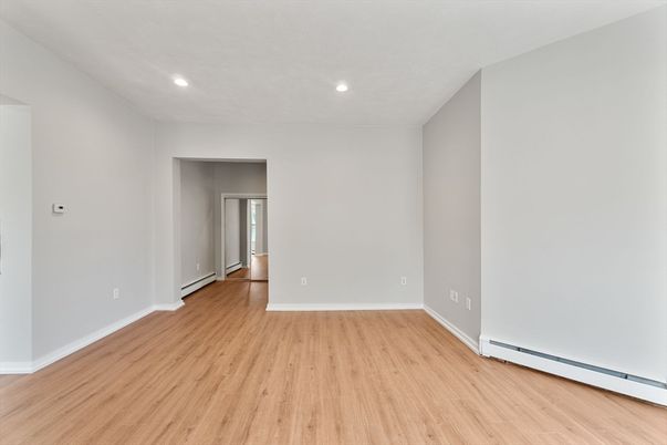 Empty room, Interior, Recessed Lighting, Wood Texture Flooring