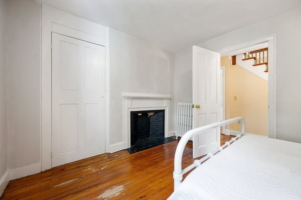 Bedroom, Fireplace, Interior, Wood Texture Flooring