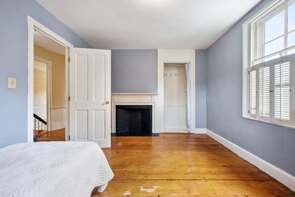 Bedroom, Fireplace, Interior, Wood Texture Flooring